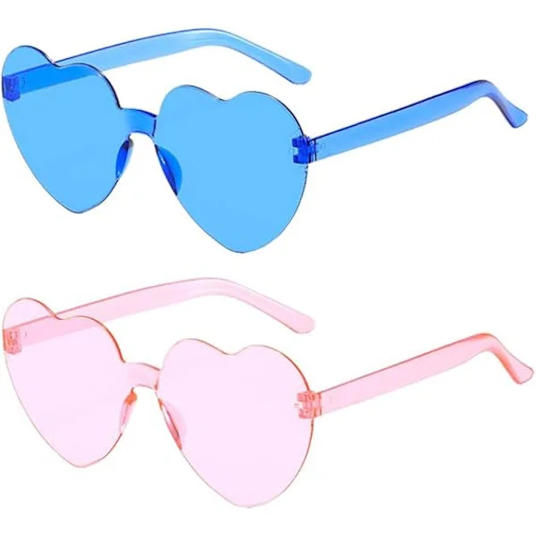 2 stk Hjerteformede Solbriller Slikfarver Briller Transparent Rammeløse Solbriller Tonet Øjenbryn Hippie Sjove Solbriller Fest