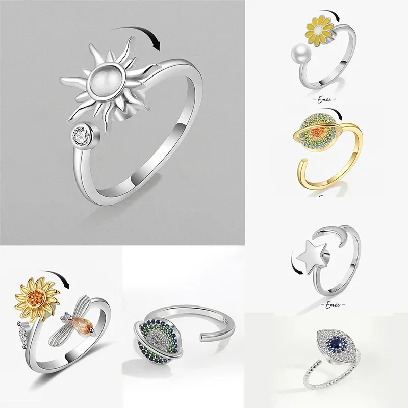 AliExpress - Anti Stress Angst Fidget Ringen voor Vrouwen Rvs Spinner Zonnebloem Zon Ster Ring Trendy Sieraden Gift Dropshipping