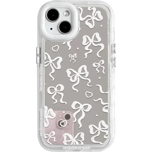 iPhone 14 Plus Fodral – Söt Spegel Rosett Hjärtmönster, Banddesign, Stötsäkert Skyddsfodral för Kvinnor & Flickor iPhone 14 Plus