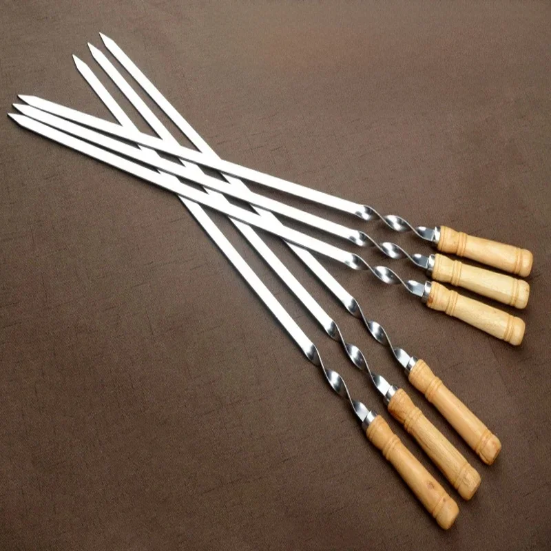 AliExpress - 55 cm Holz BBQ Gabel BBQ Spieße Lange Griff Kebab Grill Grill Sticks Wiederverwendbare Edelstahl Outdoor Camping Grill Nadel