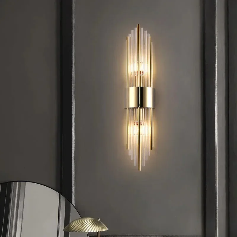 AliExpress - Cristal de luxe décor à la maison applique Tube de verre couleur or Base éclairage intérieur applique haut vers le bas deux ampoules 