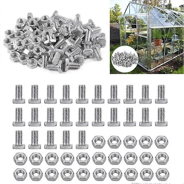 50 stk. Aluminium Møtriksæt Drivhus Rustfrie Møtrikker til Terrasse Drivhus Tilbehør