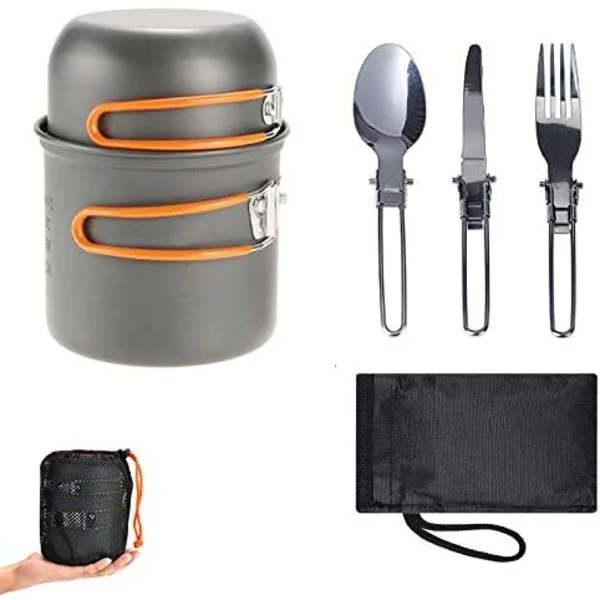 Udendørssæt med gryder til 1-2 personer Camping Køkkengrej Rygsækkomfur Mess Kit – Camping Madlavningssæt - Camping Gryder og Pander Sæt