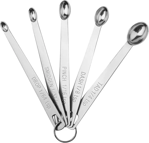 5 Mini Measuring Spoons With 1 Ring, 1/64, 1/32, 1/16, 1/8, 1/4