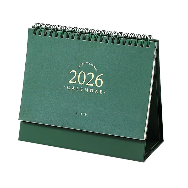 Liten skrivebordskalender 2026-2026, juni 2026 - desember 2026 - Månedskalender med dobbel metallring for hjemmekontor og skole (grønn)