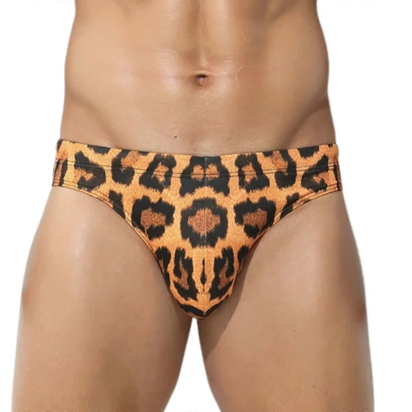 Badbyxor för män med leopardmönster, badbyxor för pool- och strandaktiviteter, justerbara badbyxor med dragsko, leopardmönster