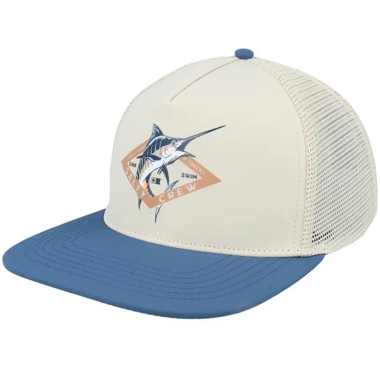 Salty Crew - Diamond Marlin Oyster/Slate A-Frame Trucker Snapback Snapback Beige Cap - @ Hatstore