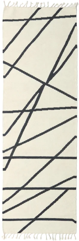 Cross Lines 80X250 Small Off White/Black Abstract Runner Wool Rug