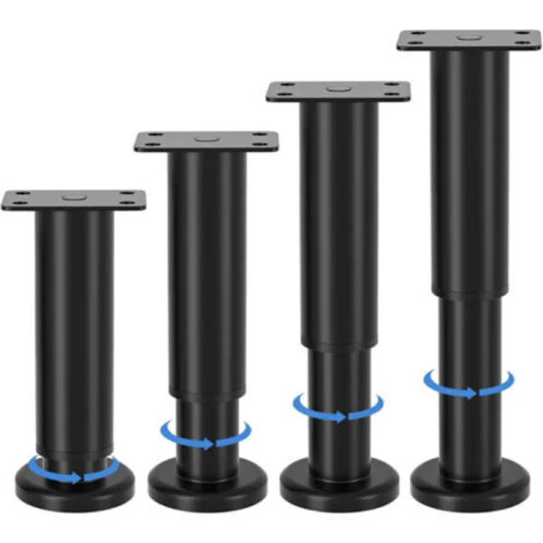 Adjustable furniture legs, height adjustable from 8 to 12 cm, black metal furniture legs, for cabinets, TV stands, beds, sofas, bedside tables (FMY)