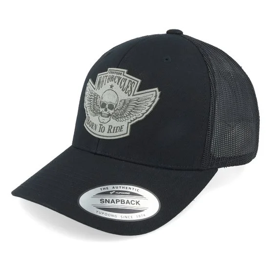 Born To Ride - Svart trucker Caps - Custom Motorcycles Grey Patch Black Trucker @ Hatstore