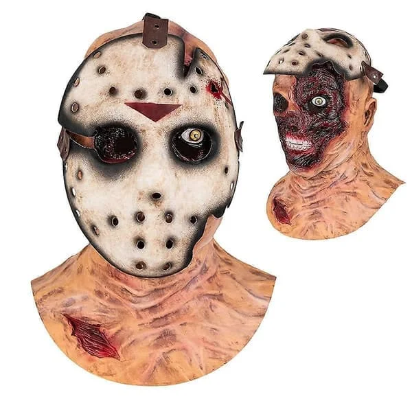 Jason Maske Dobbel Lag Skrekk Zombie Realistisk Maske for Voksne - Freddy vs Jason Halloween Killer Ansiktskostyme Cosplay