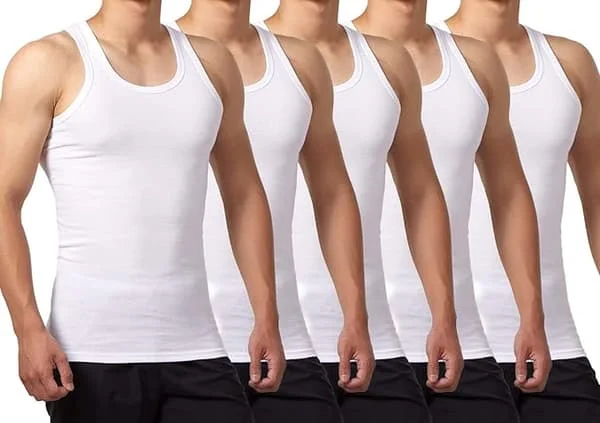 5-pak Herre Tanktoppe 100% Bomuld Undertrøje (Hvid*5 XL