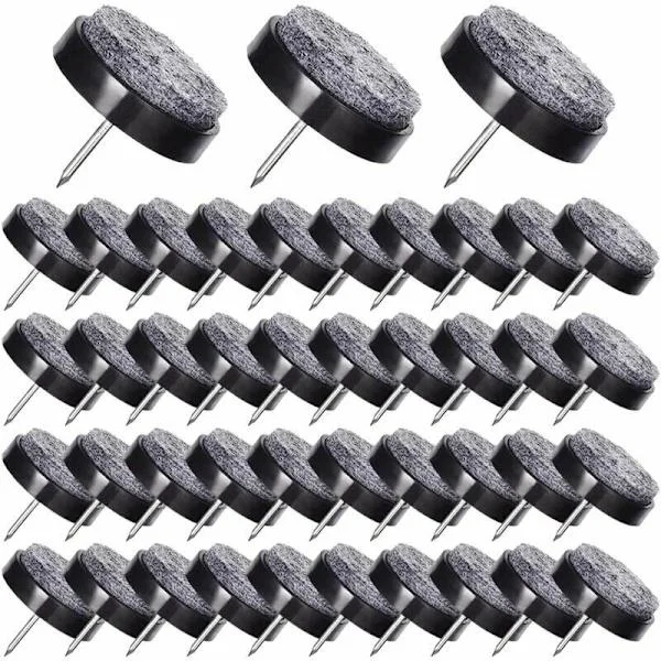 50 Nail-on Furniture Glides 24mm - Felt Pads to Protect Furniture Legs - Black