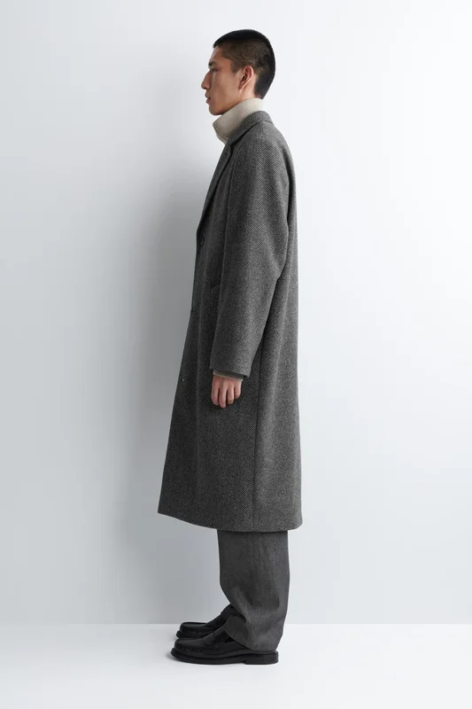 COS Men's Abrigo Largo De Lana Con Botonadura Sencilla in Gris