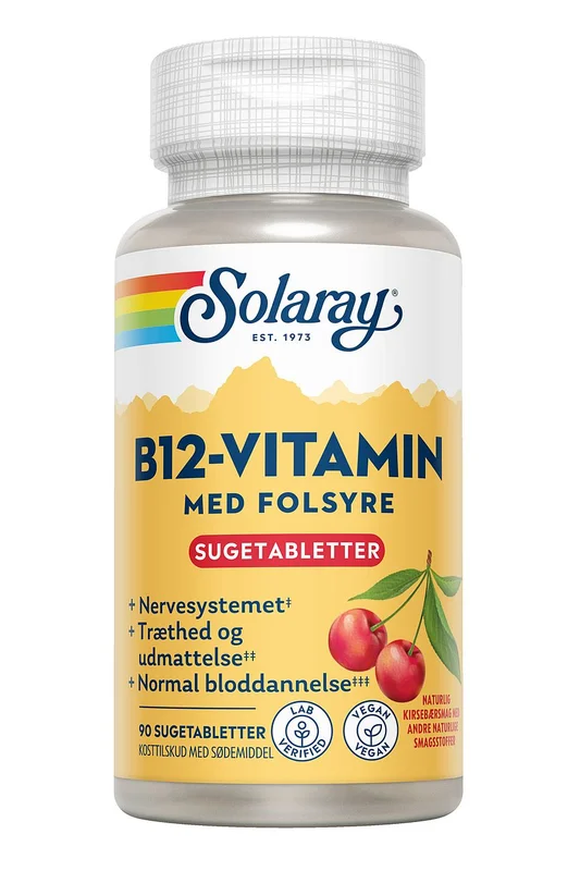 Solaray B12-Vitamin med Folsyre 90 Stk., Helse & Madvarer, B-vitamin, B12 Vitamin