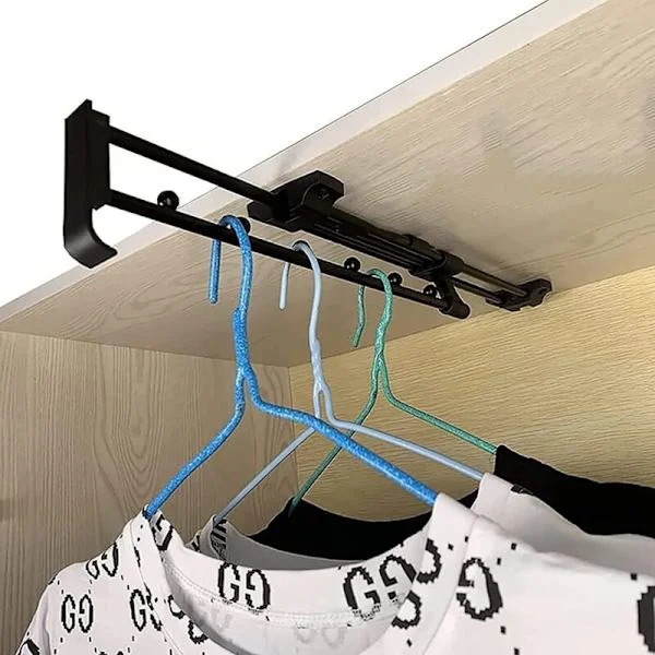Heavy Duty Pull-Out Wardrobe Rail - Wardrobe Rod, Top Mounted to Save Closet Space (Size: 30)