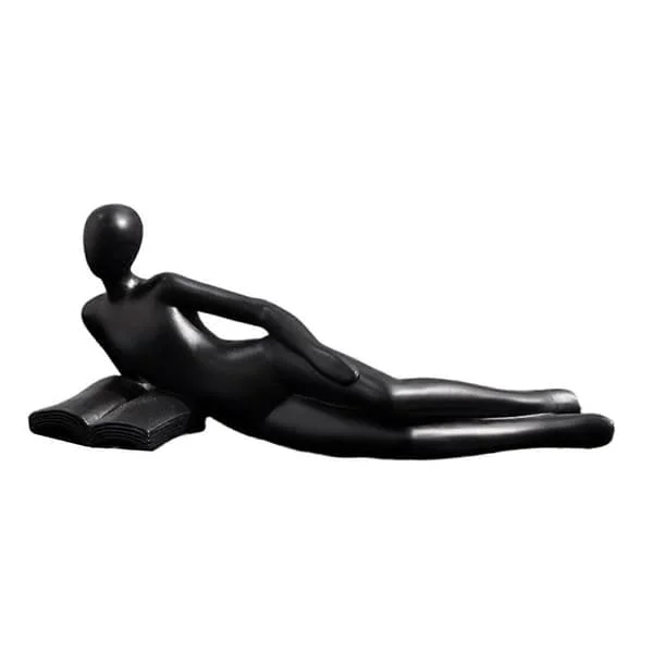 Abstract Thinker Statue Reading Women Modern Aesthetic Resin Figurine Sculpture for Bookshelf and Office Desk Decor White[D]