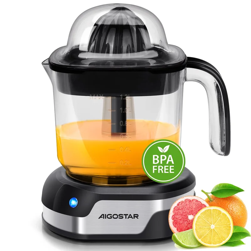 AliExpress - Aigostar Elektrische Zitruspresse, 1,2L Großes Volumen, Saftpresse mit LED-Arbeitslampe und 2 abnehmbaren Kegeln, Zitronenpresse für 