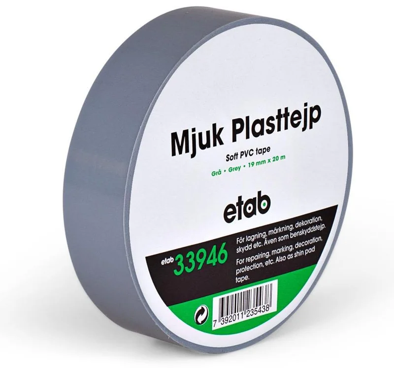 etab 33946 Plasttejp mjuk, PVC, 20 m grå, 25 mm, Maskintillbehör & förbrukning