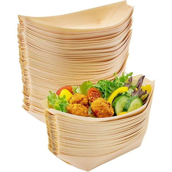 20 cm Store Bambus Tallerkener Engangs 100-pak - Bionedbrydelig Sushi Båd Serveringsbakke, Træpapir Tallerkener, Bambus Skål