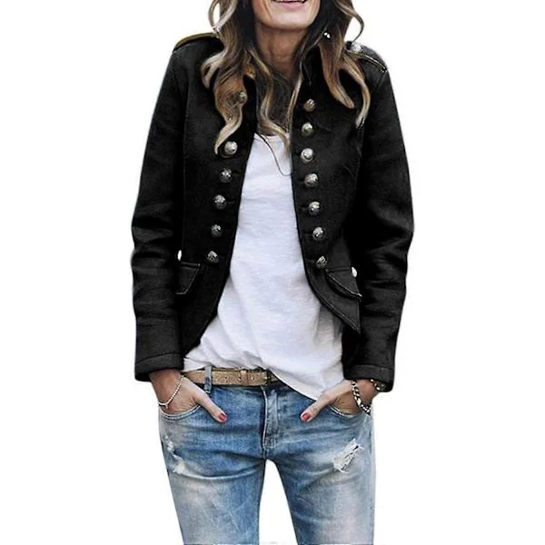 Cardiganjakke for kvinner, dressblanding, dobbeltspent militær blazer, kort, business, fritidsjakke