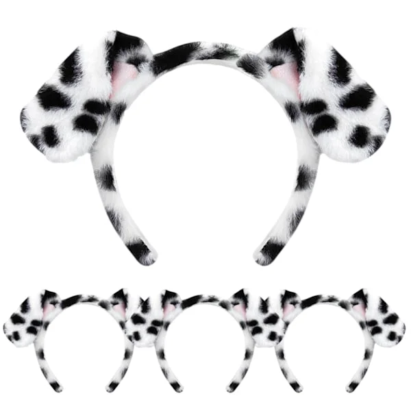 Dalmatiner hundöron pannband - 4-pack valpöron pannband fluffigt pannband vuxna barn dalmatiner kostym för smink tvätt ansikte-FA-