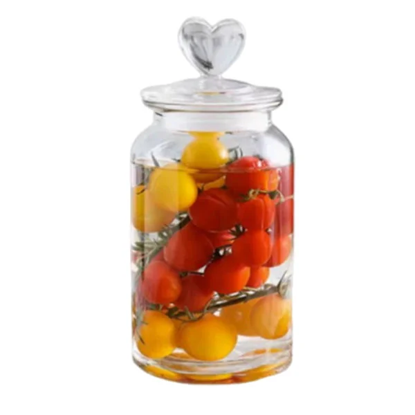 Hjerteformede glasskrukker med lufttette lokk, forseglede glasskrukker med gummipakning for friskhet, klare glasskrukker for matoppbevaring