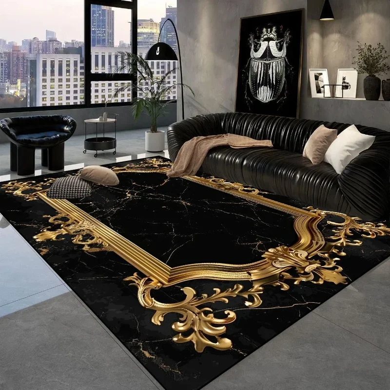AliExpress - Luxus Schwarz Goldene Teppiche Retro Europäischen Wohnzimmer Teppich Hotel Halle Sofa Bereich Boden Matte Flur Zimmer Tür Große Teppiche