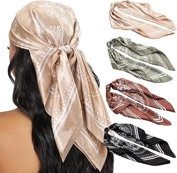 stk. Tørklæder til kvinder 90 cm Tørklæder Silkeagtige Satin Tørklæder Firkantet Bandana Hårindpakninger Tørklæde til at sove