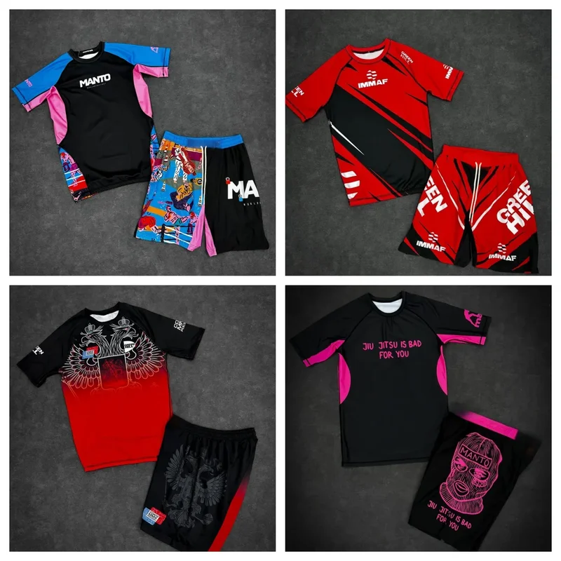 AliExpress - 2026 Neuer Manto Jiu-Jitsu Sportanzug für Herren: Schwarz-Pink gemustertes T-Shirt und Shorts, schnelltrocknend, BJJ Trainings- und 