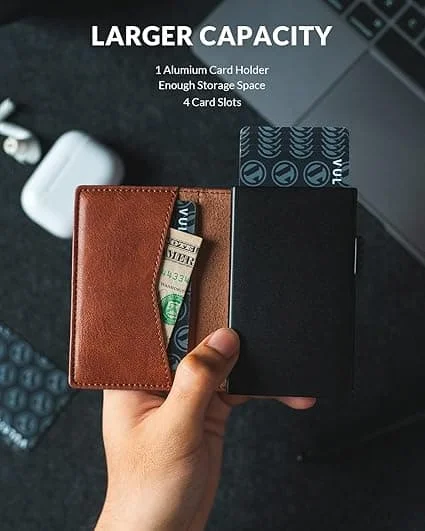 Credit Card Holder Leather Card Wallet RFID Blocking Automatic Business Card Holder for Cards and Banknotes