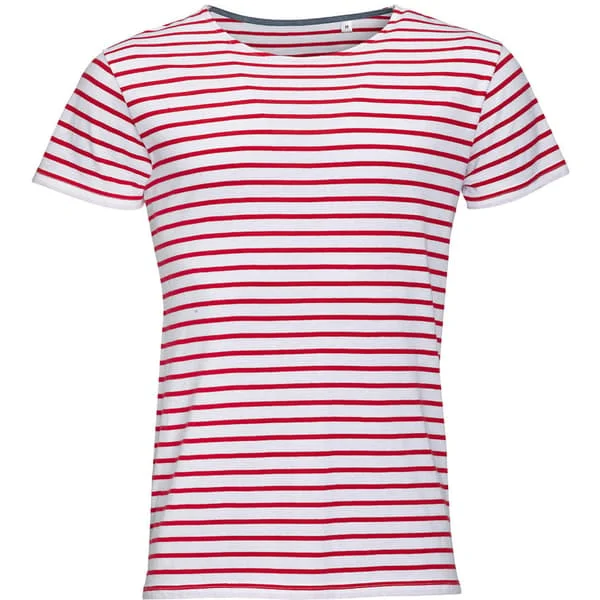 SOLS Herr Miles Randig Kortärmad T-shirt L Vit/Röd