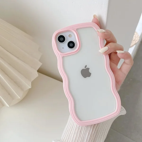 Skal, Sött Krulligt Vågigt Ram Klart Skal, Transparent Mjukt Silikonskydd för iPhone 13 / iPhone 14 - Rosa