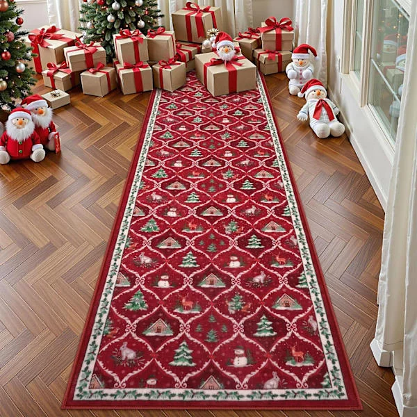 Christmas Crystal Velvet Rug Kitchen Mat, Washable Rug, Red Stain-Resistant and Durable Christmas Rug - 80 x 160 cm