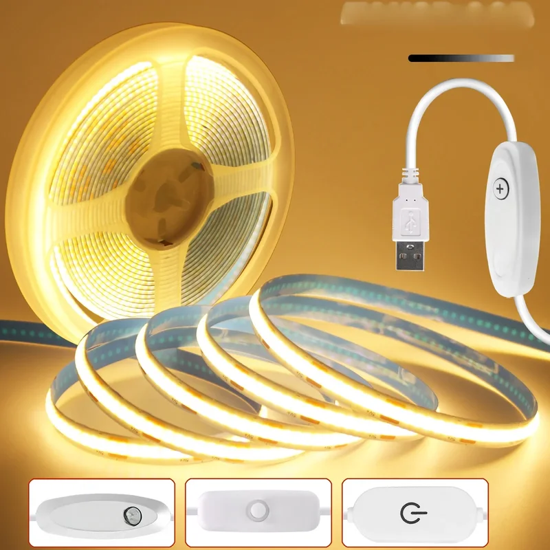 AliExpress - Dimbare Cob Led Strip Light 5V Usb Flexibele Led Tape Met Aan-Uitschakelaar 320Leds Hoge Dichtheid Lineaire Verlichting Met Plakband