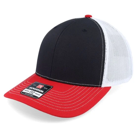 Richardson - 112 Tri Black/White/Red Trucker Trucker Black Cap - @ Hatstore