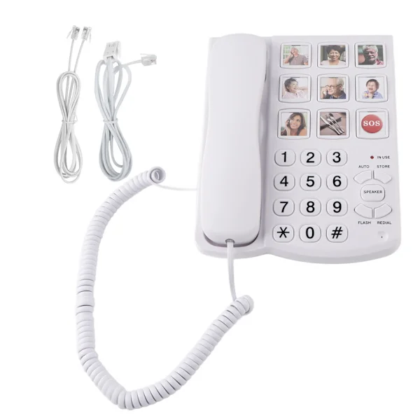 LD-858HF telefon med store knapper, forsterket fotominne, fasttelefon for eldre