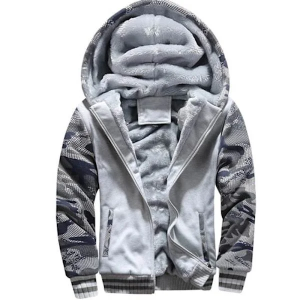Herre genser Varm fleecefôret sweatshirt jakke Vinter Gym Fleece Hoodie Full glidelås Varm tykk blazer grå L grå