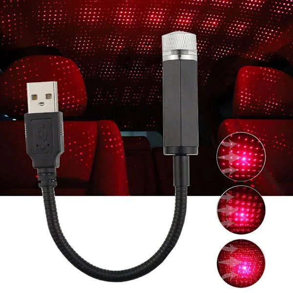2 ST USB Stjärnhimmel Nattlampa Justerbar Romantisk Himmel Projektor Lampa Bärbar Atmosfär Dekoration Nattlampa för Bil, Tak Sovrum Fest Rött Ljus