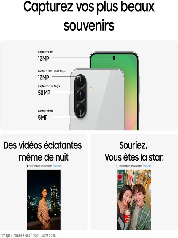 AliExpress - Samsung Smartphone Galaxy A56 5G 6.7" Super AMOLED 120Hz Exynos 1580 Caméra 50MP 5000mAh Gris clair impressionnant