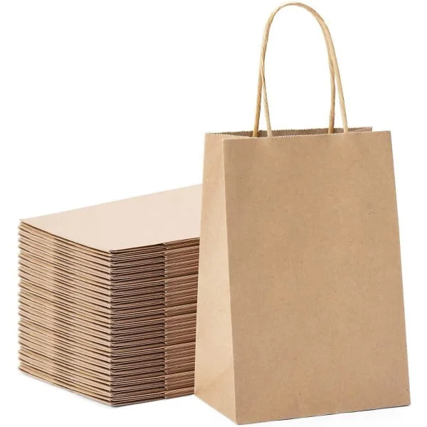 50 st Partypåsar Kraft Presentpåse 20.3X 11X 27cm Brun Shopping Papperspåse med Tvinnade Handtag för Festgåva(Gul)-FY-