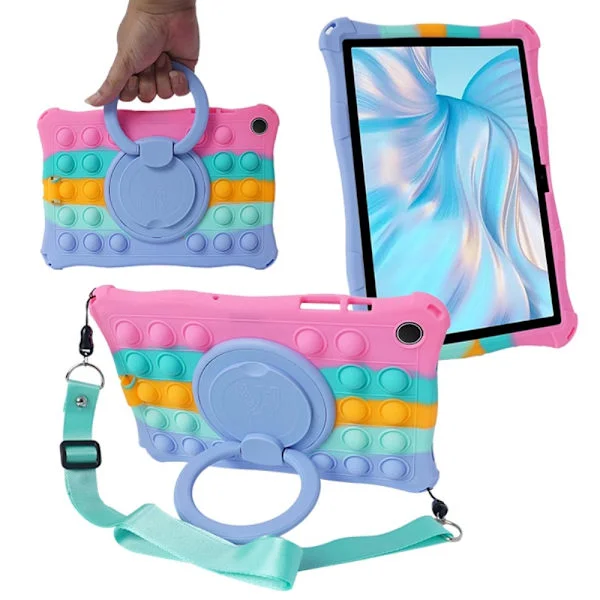 SKALO Samsung Tab A9+ Stöttåligt Armor Popit Silikon Skal - Rainbow