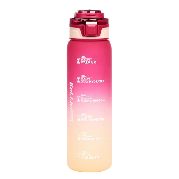 Drikkedunk, 1000 ml sportsvandflaske med tidsmarkeringer, lækagesikker drikkedunk, BPA-fri til fitness/cykling/camping/løb (rød)