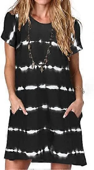 Dam sommar casual T-shirt klänningar lös kortärmad tunika klänningar dam bältesmanschetter