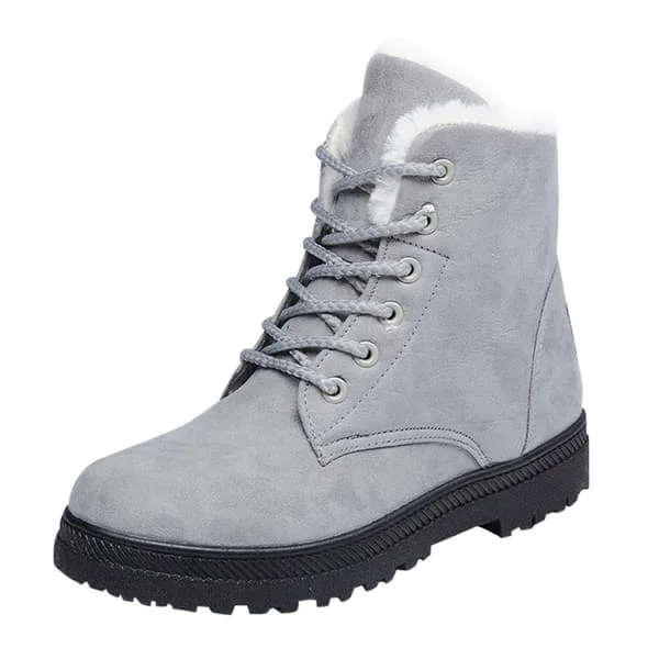 (SC)Women's Winter Boots: Warm Fur Lined Ankle Boots Lace-up Slip-on Outdoor Walking Shoes Ladies