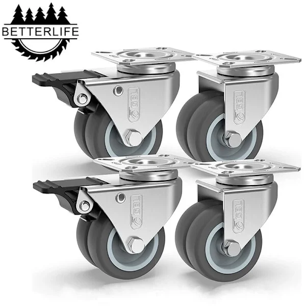 Möbelhjul 400 kg, länkhjul 50 mm med broms och utan broms, industriella transporthjul