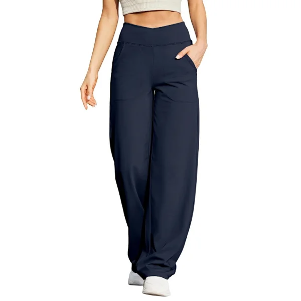 Dam vida ben dressbyxor stretch hög midja yogabyxor avslappnade byxor fickor