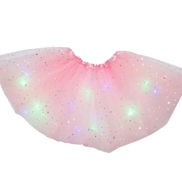 Halloween-erbjudanden Lysande LED Fluffig Kjol för Flickor Lager Balettdans Plisserad Kjol för Födelsedag Mörk