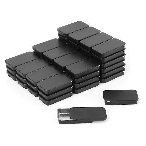 60-pack Svarta Mini Rektangulära Metallburkar med Skjutlock, Små Tomma Metallburkar med Skjutlock (FMY)