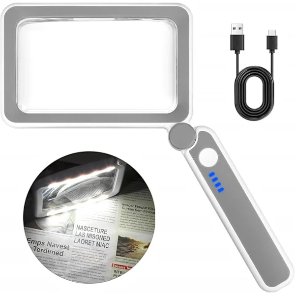 5X Förstoringsglas med LED-ljus - Uppladdningsbart handsfree-förstoringsglas för att läsa liten text och för synskadade seniorer